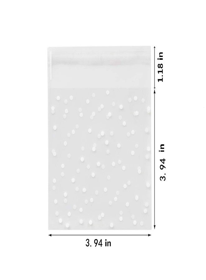 BEFORYOU 200 Clear Treat Bags - DIY Plastic Candy Bags with Self-Adhesive Closure - White Polka Dot (3.94x3.94Inches) - Image 2